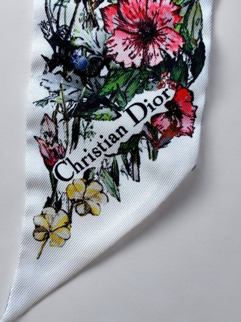 Christian Dior D-Millefiori Floral White Mitzah Silk Bandeau Long Scarf - Picture 7 of 8